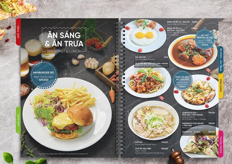 In menu bìa cứng chất lượng cao ở Thới An
